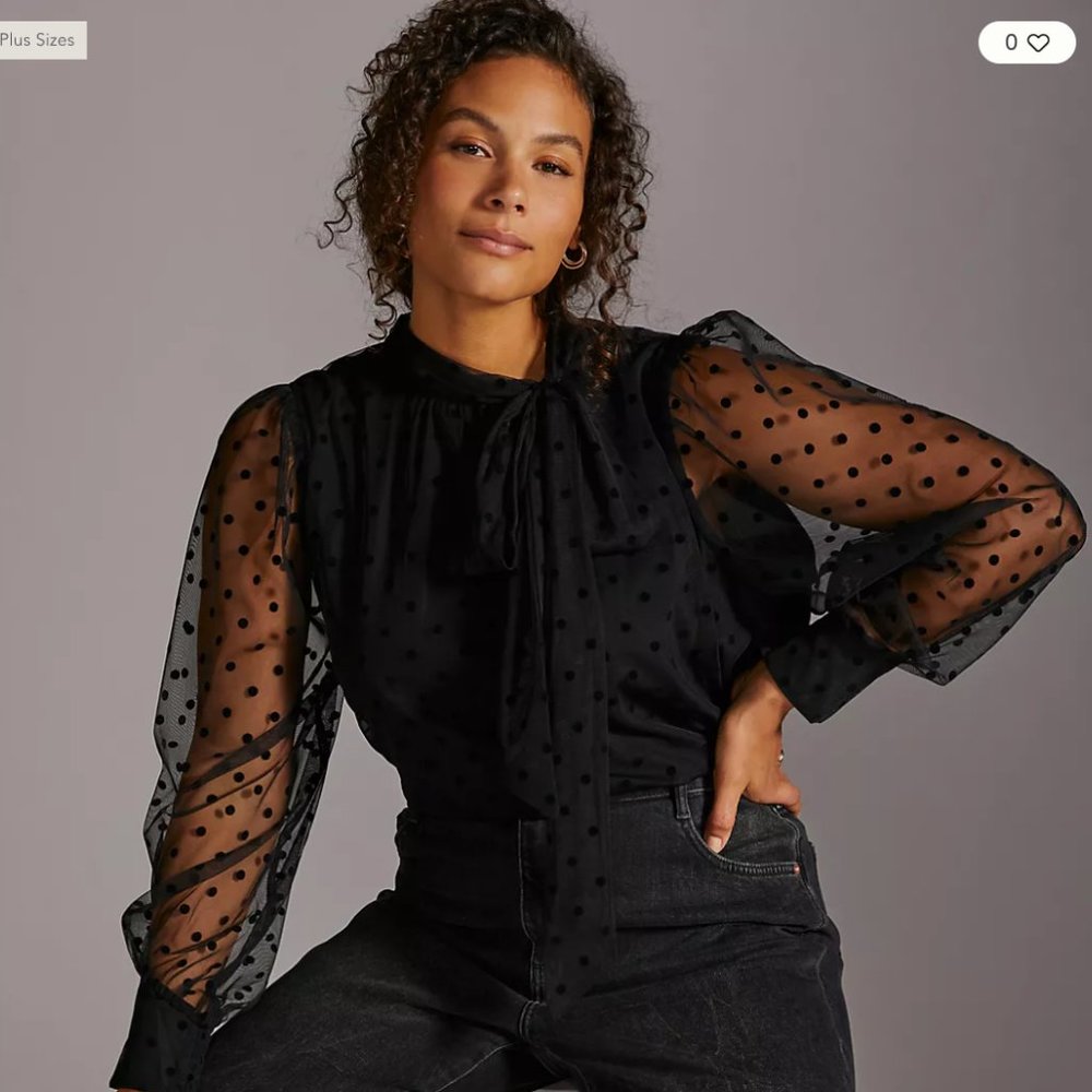 Anthropologie Maeve Tulle Neck-Tie Blouse